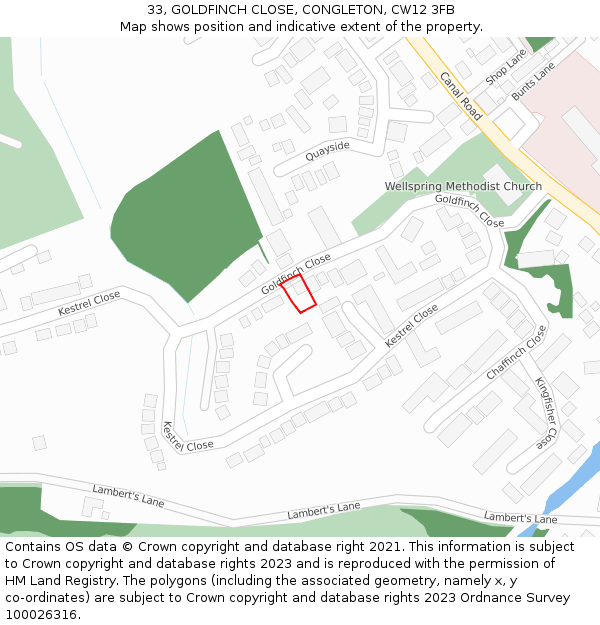 33, GOLDFINCH CLOSE, CONGLETON, CW12 3FB: Location map and indicative extent of plot