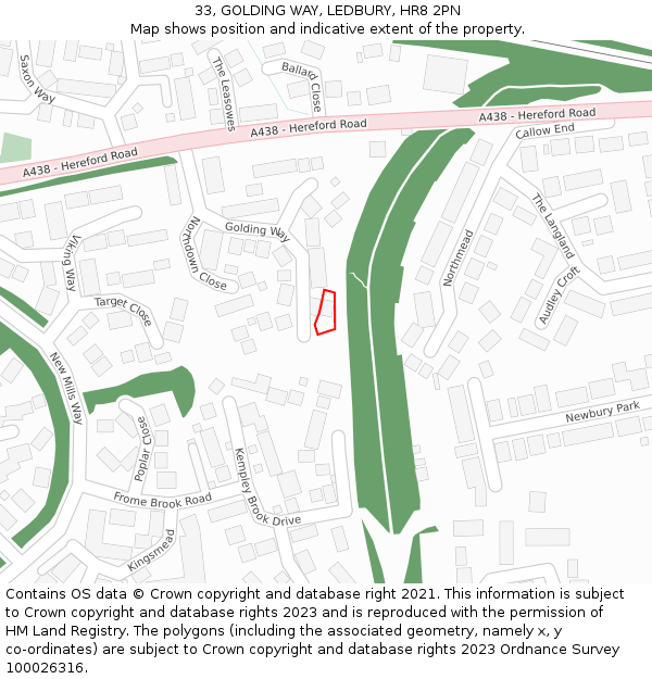 33, GOLDING WAY, LEDBURY, HR8 2PN: Location map and indicative extent of plot