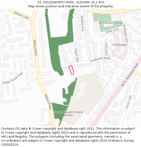 33, GOLDSWORTH ROAD, OLDHAM, OL1 4TH: Location map and indicative extent of plot