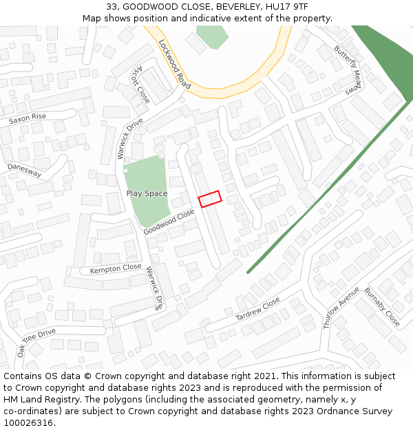 33, GOODWOOD CLOSE, BEVERLEY, HU17 9TF: Location map and indicative extent of plot