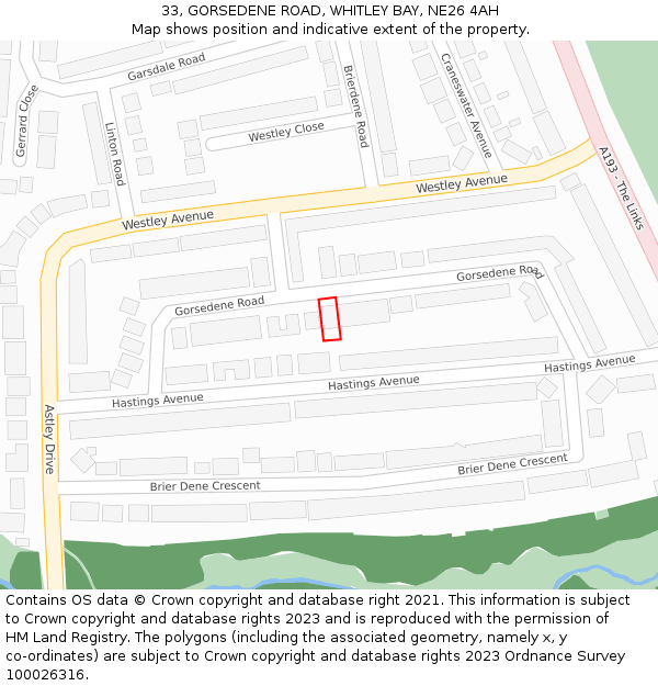 33, GORSEDENE ROAD, WHITLEY BAY, NE26 4AH: Location map and indicative extent of plot