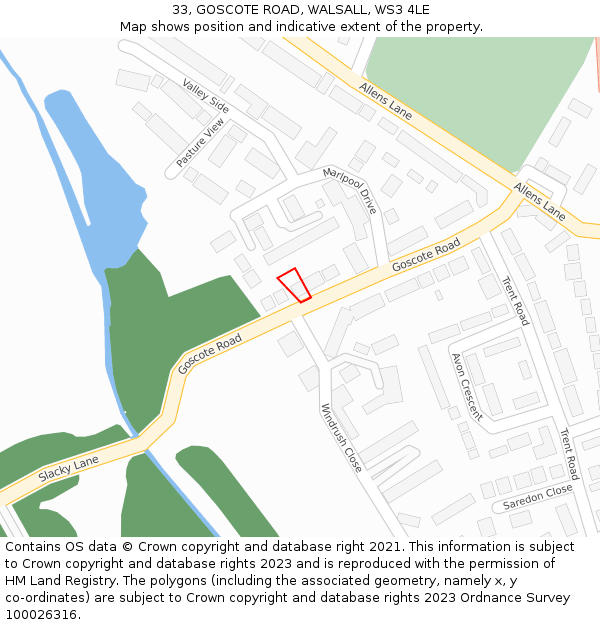 33, GOSCOTE ROAD, WALSALL, WS3 4LE: Location map and indicative extent of plot
