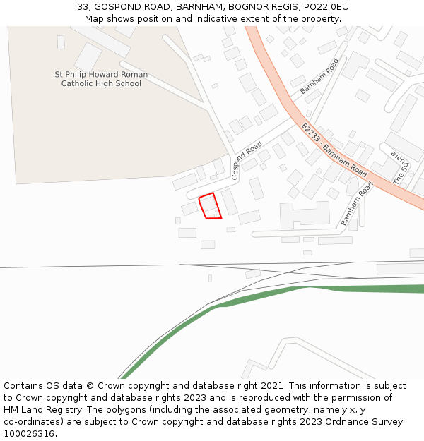 33, GOSPOND ROAD, BARNHAM, BOGNOR REGIS, PO22 0EU: Location map and indicative extent of plot