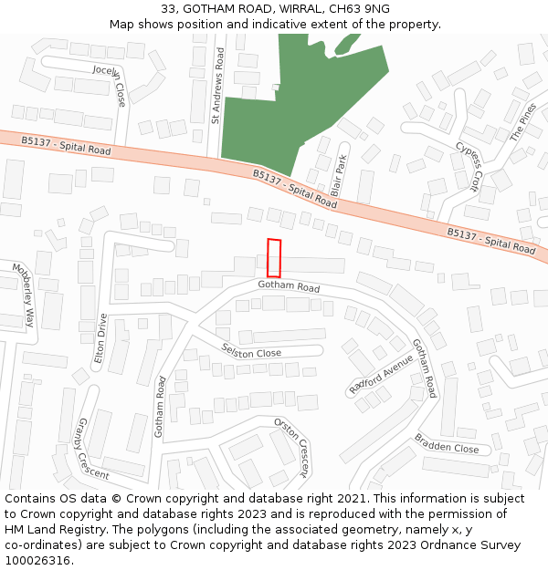 33, GOTHAM ROAD, WIRRAL, CH63 9NG: Location map and indicative extent of plot