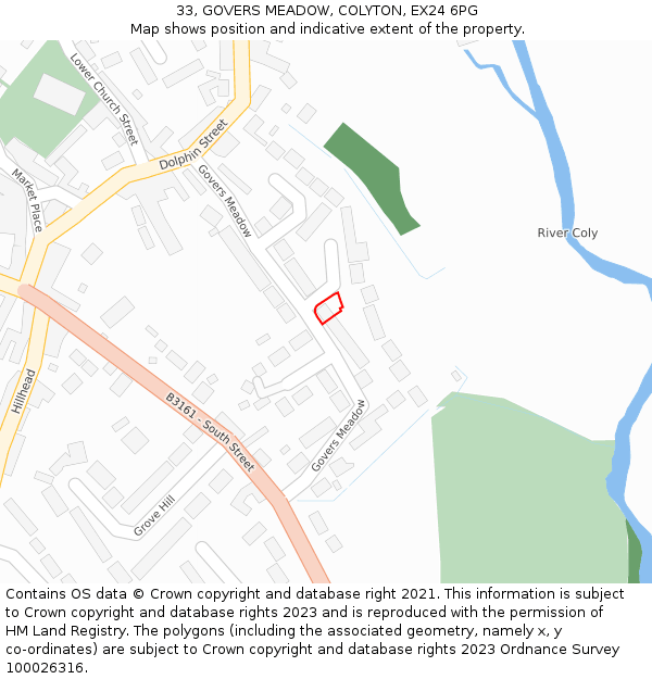 33, GOVERS MEADOW, COLYTON, EX24 6PG: Location map and indicative extent of plot