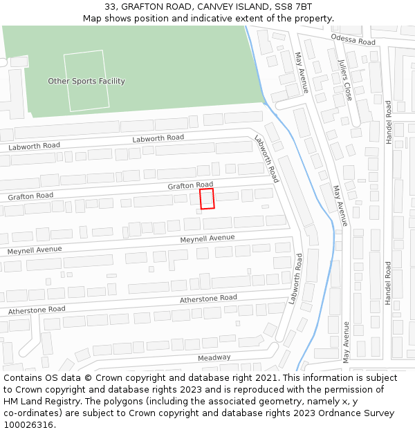 33, GRAFTON ROAD, CANVEY ISLAND, SS8 7BT: Location map and indicative extent of plot