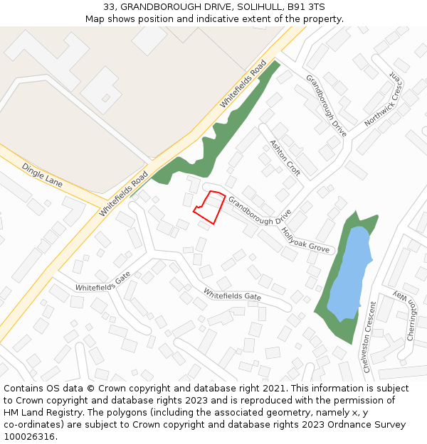 33, GRANDBOROUGH DRIVE, SOLIHULL, B91 3TS: Location map and indicative extent of plot