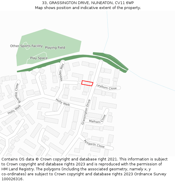 33, GRASSINGTON DRIVE, NUNEATON, CV11 6WP: Location map and indicative extent of plot