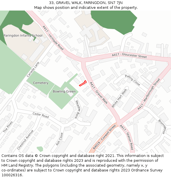 33, GRAVEL WALK, FARINGDON, SN7 7JN: Location map and indicative extent of plot
