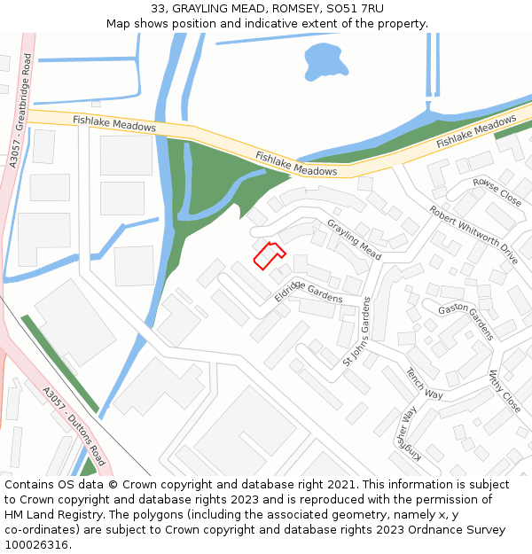 33, GRAYLING MEAD, ROMSEY, SO51 7RU: Location map and indicative extent of plot