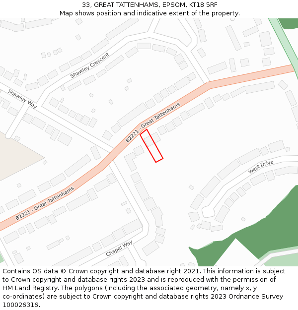 33, GREAT TATTENHAMS, EPSOM, KT18 5RF: Location map and indicative extent of plot