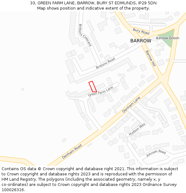 33, GREEN FARM LANE, BARROW, BURY ST EDMUNDS, IP29 5DN: Location map and indicative extent of plot