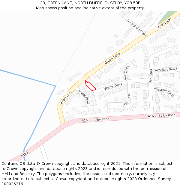 33, GREEN LANE, NORTH DUFFIELD, SELBY, YO8 5RR: Location map and indicative extent of plot
