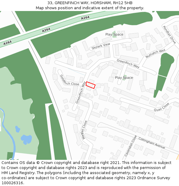 33, GREENFINCH WAY, HORSHAM, RH12 5HB: Location map and indicative extent of plot