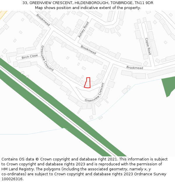 33, GREENVIEW CRESCENT, HILDENBOROUGH, TONBRIDGE, TN11 9DR: Location map and indicative extent of plot