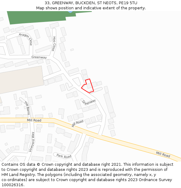 33, GREENWAY, BUCKDEN, ST NEOTS, PE19 5TU: Location map and indicative extent of plot