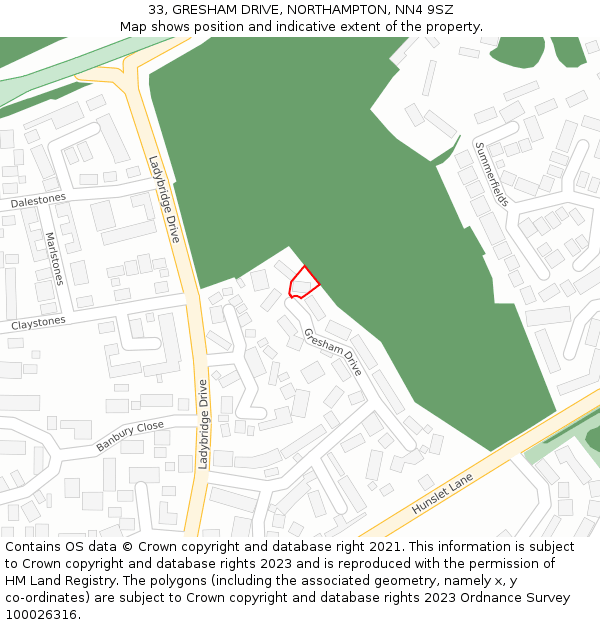 33, GRESHAM DRIVE, NORTHAMPTON, NN4 9SZ: Location map and indicative extent of plot