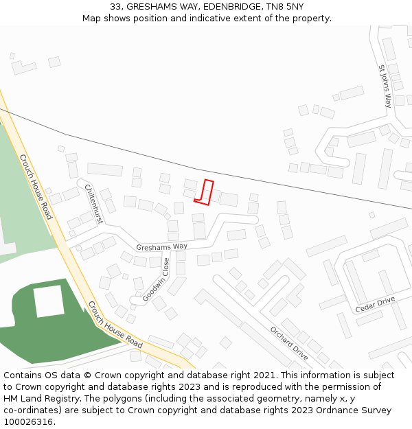 33, GRESHAMS WAY, EDENBRIDGE, TN8 5NY: Location map and indicative extent of plot