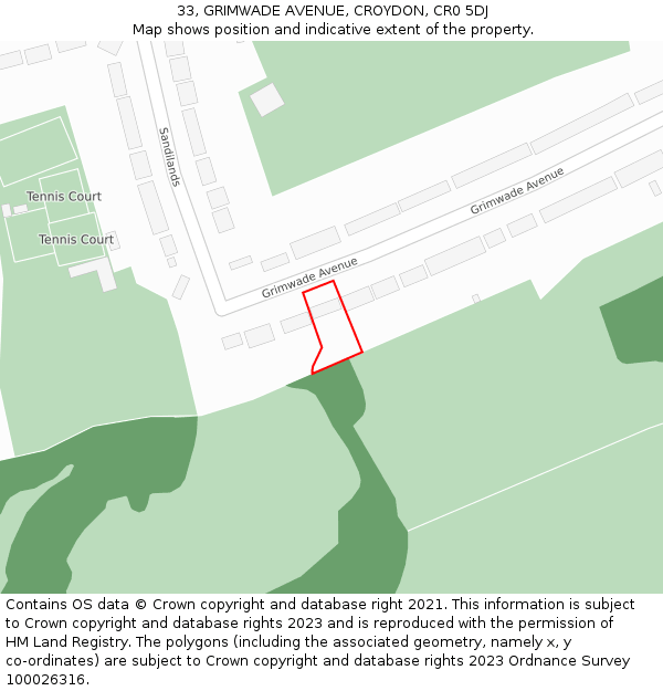 33, GRIMWADE AVENUE, CROYDON, CR0 5DJ: Location map and indicative extent of plot