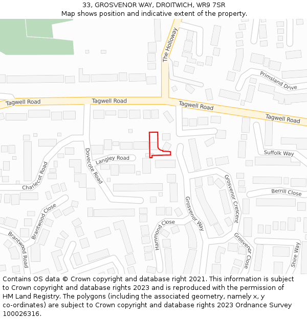 33, GROSVENOR WAY, DROITWICH, WR9 7SR: Location map and indicative extent of plot