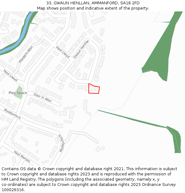33, GWAUN HENLLAN, AMMANFORD, SA18 2FD: Location map and indicative extent of plot