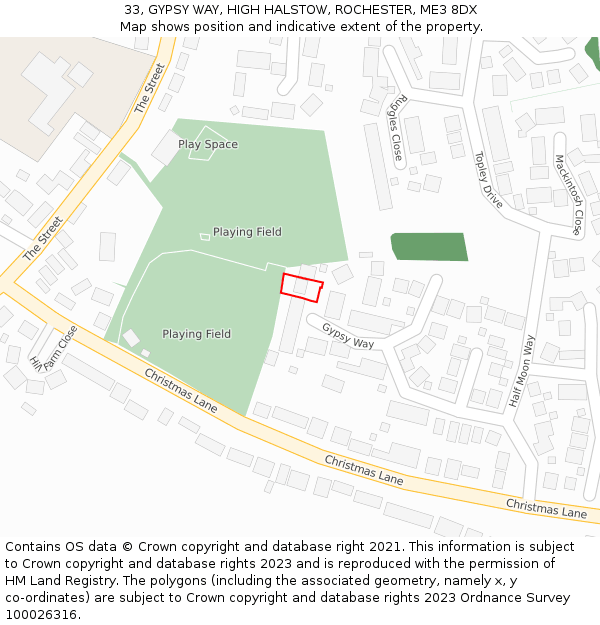 33, GYPSY WAY, HIGH HALSTOW, ROCHESTER, ME3 8DX: Location map and indicative extent of plot