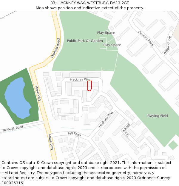 33, HACKNEY WAY, WESTBURY, BA13 2GE: Location map and indicative extent of plot