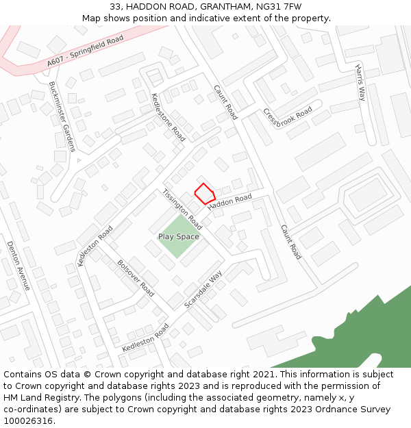 33, HADDON ROAD, GRANTHAM, NG31 7FW: Location map and indicative extent of plot