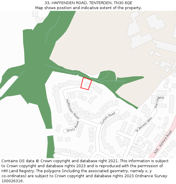 33, HAFFENDEN ROAD, TENTERDEN, TN30 6QE: Location map and indicative extent of plot