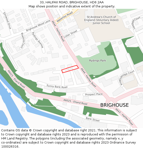 33, HALIFAX ROAD, BRIGHOUSE, HD6 2AA: Location map and indicative extent of plot