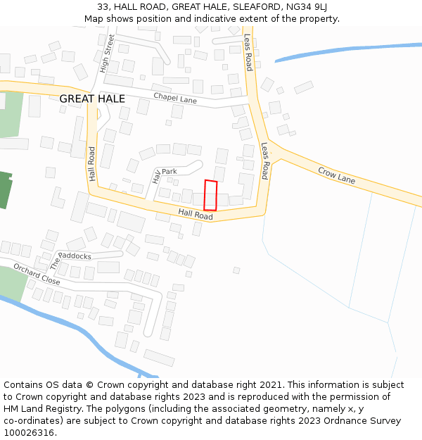 33, HALL ROAD, GREAT HALE, SLEAFORD, NG34 9LJ: Location map and indicative extent of plot