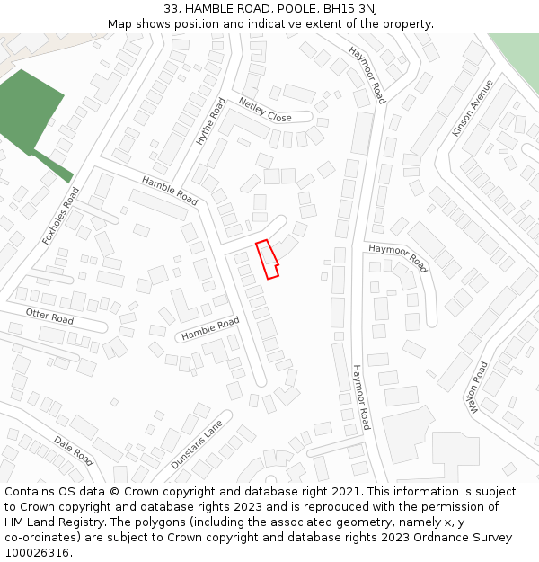 33, HAMBLE ROAD, POOLE, BH15 3NJ: Location map and indicative extent of plot
