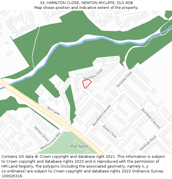 33, HAMILTON CLOSE, NEWTON AYCLIFFE, DL5 4DB: Location map and indicative extent of plot