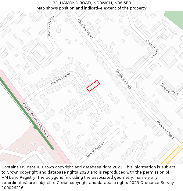 33, HAMOND ROAD, NORWICH, NR6 5RR: Location map and indicative extent of plot