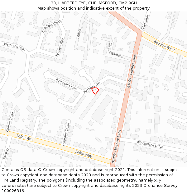 33, HARBERD TYE, CHELMSFORD, CM2 9GH: Location map and indicative extent of plot