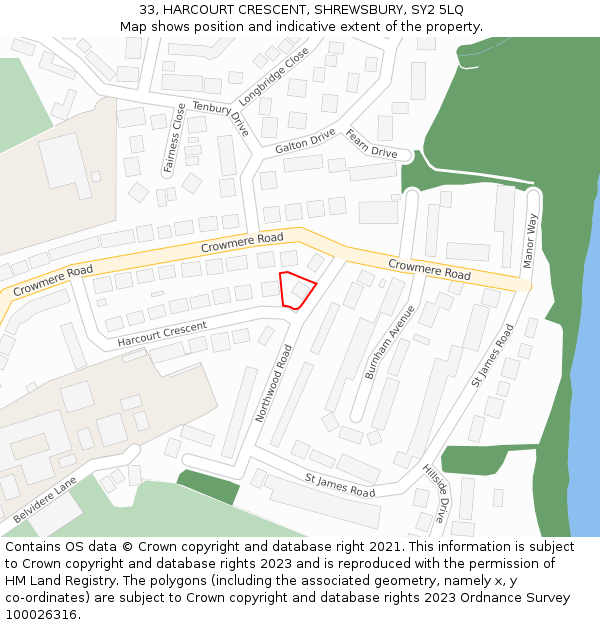 33, HARCOURT CRESCENT, SHREWSBURY, SY2 5LQ: Location map and indicative extent of plot