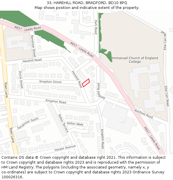 33, HAREHILL ROAD, BRADFORD, BD10 8PQ: Location map and indicative extent of plot