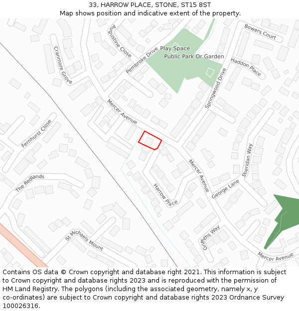 33, HARROW PLACE, STONE, ST15 8ST: Location map and indicative extent of plot