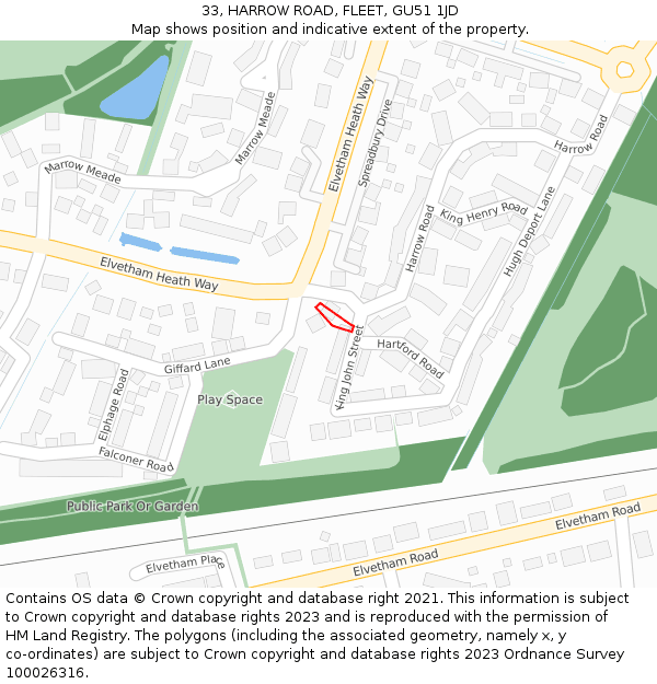 33, HARROW ROAD, FLEET, GU51 1JD: Location map and indicative extent of plot
