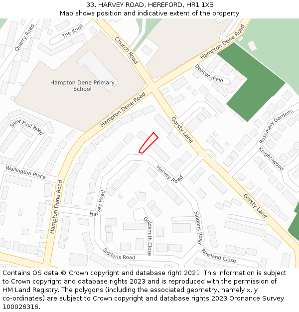 33, HARVEY ROAD, HEREFORD, HR1 1XB: Location map and indicative extent of plot