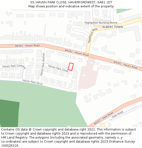 33, HAVEN PARK CLOSE, HAVERFORDWEST, SA61 1DT: Location map and indicative extent of plot