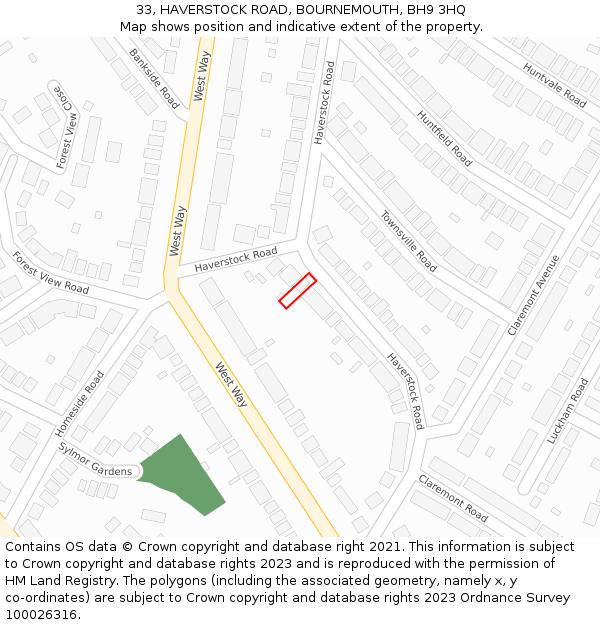 33, HAVERSTOCK ROAD, BOURNEMOUTH, BH9 3HQ: Location map and indicative extent of plot