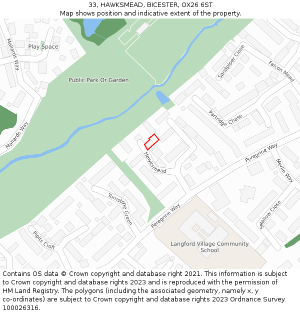 33, HAWKSMEAD, BICESTER, OX26 6ST: Location map and indicative extent of plot