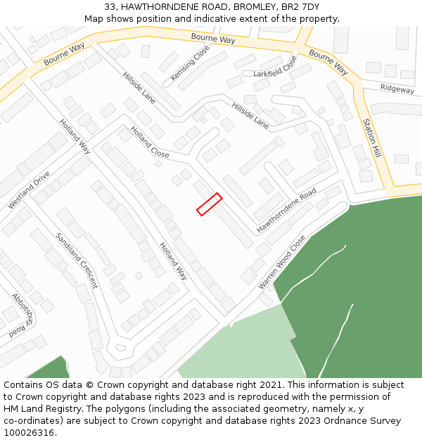 33, HAWTHORNDENE ROAD, BROMLEY, BR2 7DY: Location map and indicative extent of plot