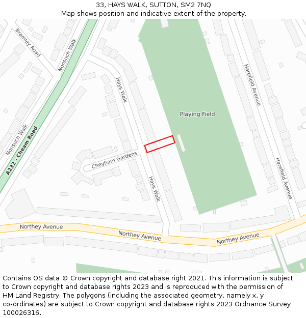 33, HAYS WALK, SUTTON, SM2 7NQ: Location map and indicative extent of plot