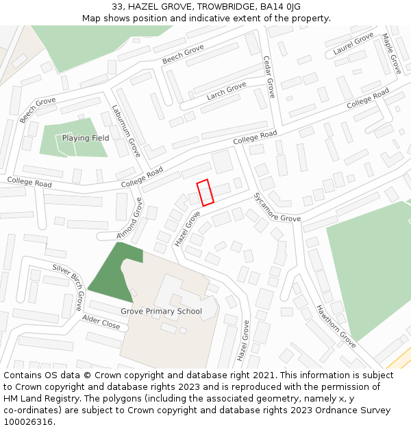 33, HAZEL GROVE, TROWBRIDGE, BA14 0JG: Location map and indicative extent of plot