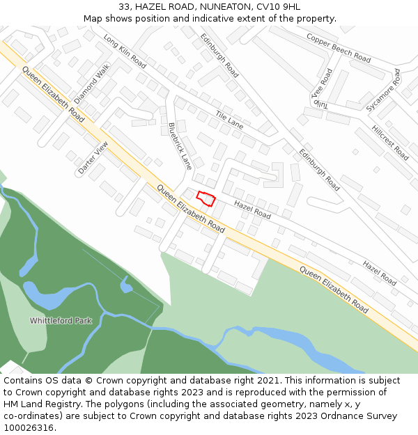 33, HAZEL ROAD, NUNEATON, CV10 9HL: Location map and indicative extent of plot