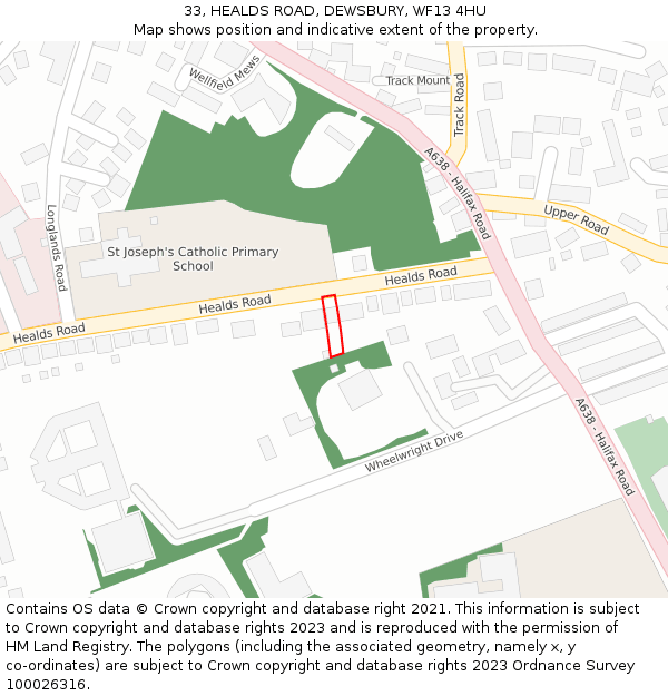 33, HEALDS ROAD, DEWSBURY, WF13 4HU: Location map and indicative extent of plot