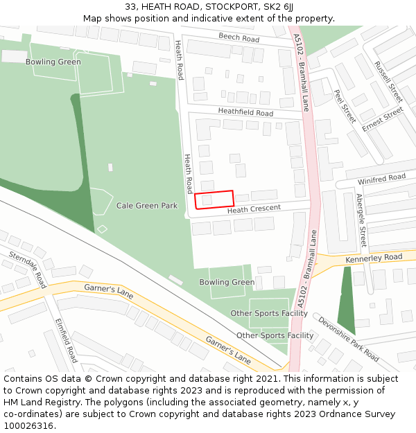 33, HEATH ROAD, STOCKPORT, SK2 6JJ: Location map and indicative extent of plot