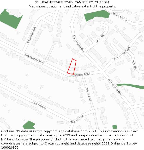 33, HEATHERDALE ROAD, CAMBERLEY, GU15 2LT: Location map and indicative extent of plot